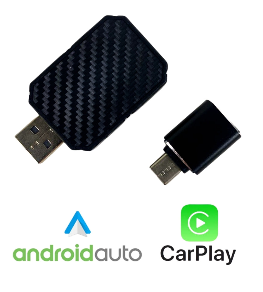 Adattatore Auto 2 in 1 Wireless CarPlay Android Plug & Play USB iPhone + Type-C