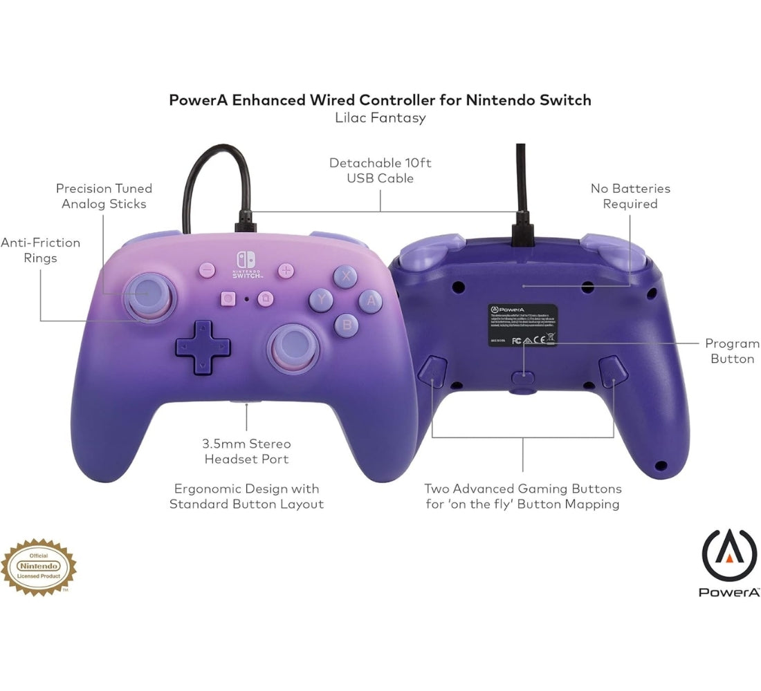 Controller Joypad Cablato Analogico Lilla per Nintendo Switch Cavo 3 Mt