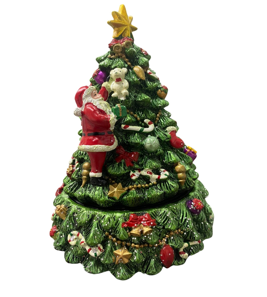 Carillon Albero di Natale Addobbato con Movimento Rotatorio e Musica 16h x 12 cm