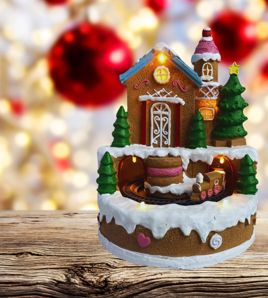 Villaggio Natalizio Scenario di Natale Cake Trenino con Suoni Movimento LED