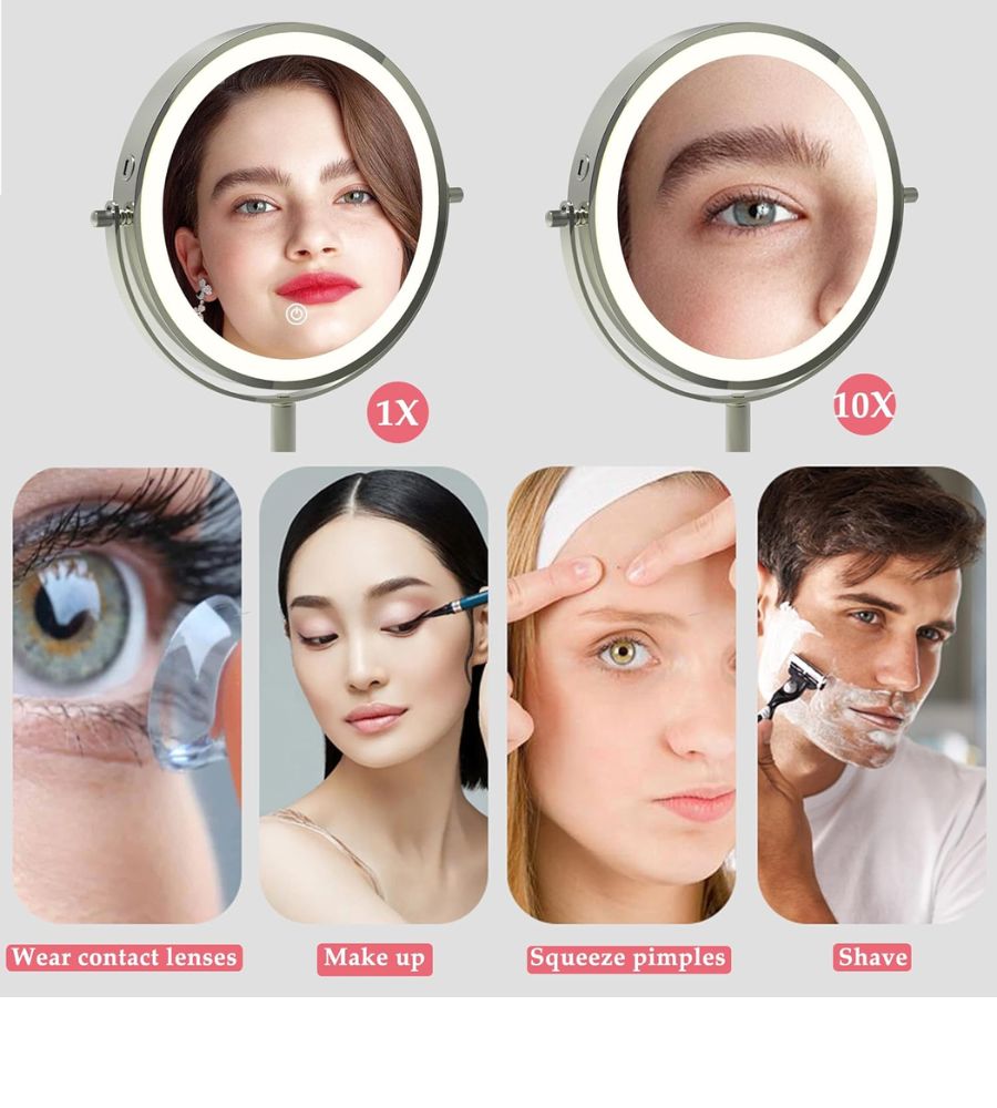Specchio Cosmetico da TavoloTrucco Led 20 cm Drimmerabile Ingrandimento 10 x