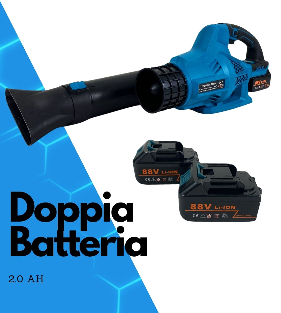 Soffiatore a Batteria Potente 6 Velocita' 2 Batterie Foglie Giardino Campeggio