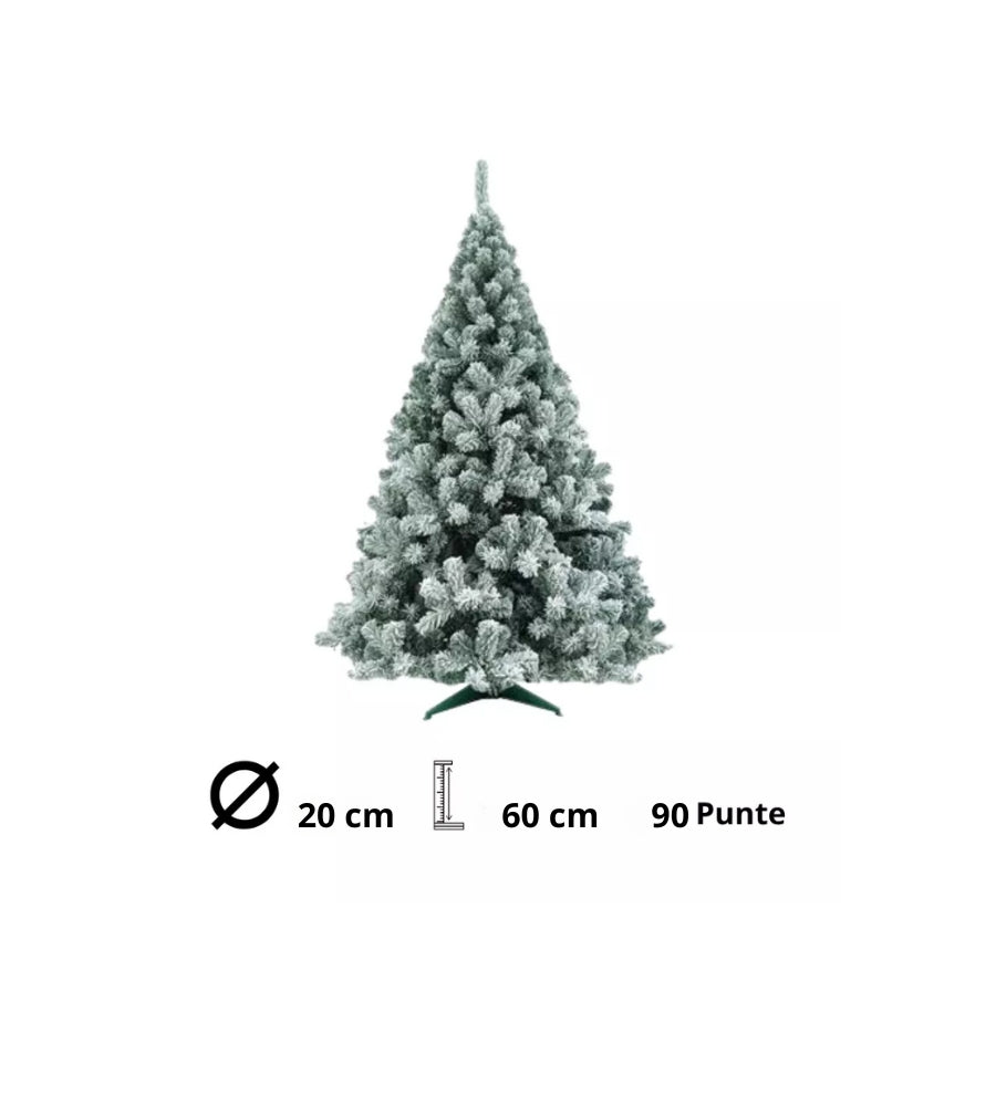 Albero di Natale 60 cm Verde Innevato Artificiale 90 Punte Ø 20 cm Snow