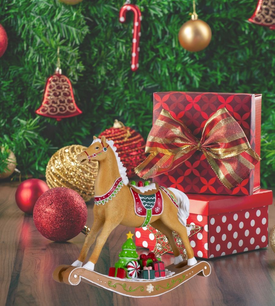 Cavallo a Dondolo Statuina Natalizia Vintage 26 X 24 cm Decorazioni di Natale