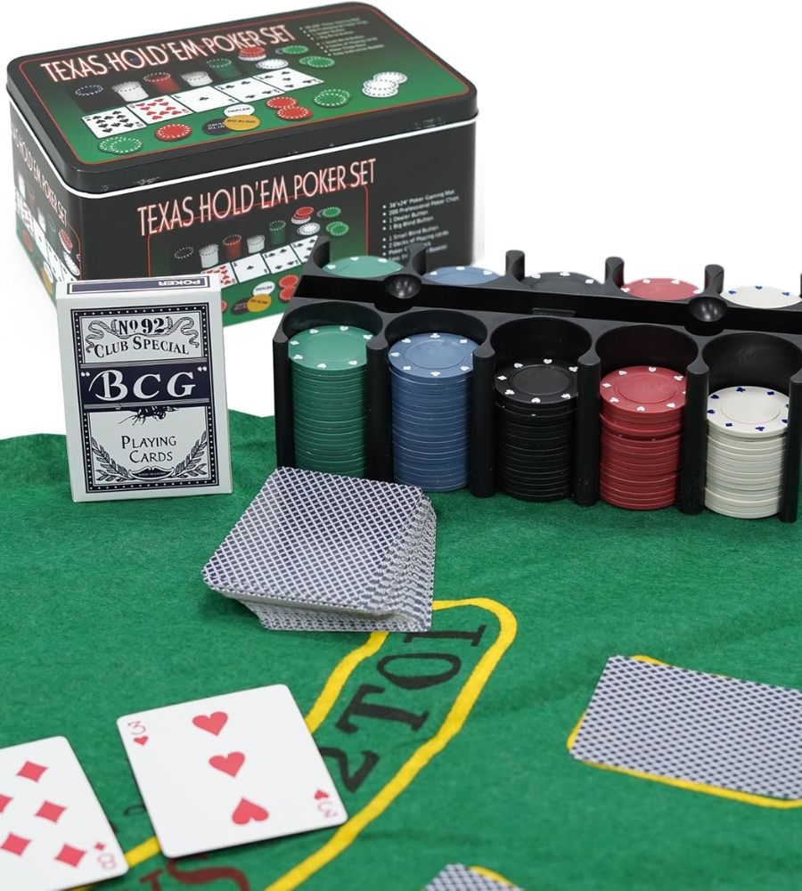 200 Fiches da Poker Tappeto Carte Dealer Gettoni Texas Holdem Black Jack