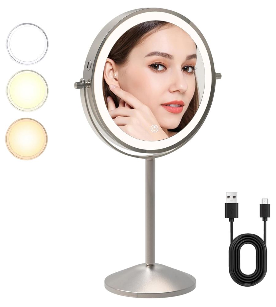 Specchio Cosmetico da TavoloTrucco Led 20 cm Drimmerabile Ingrandimento 10 x