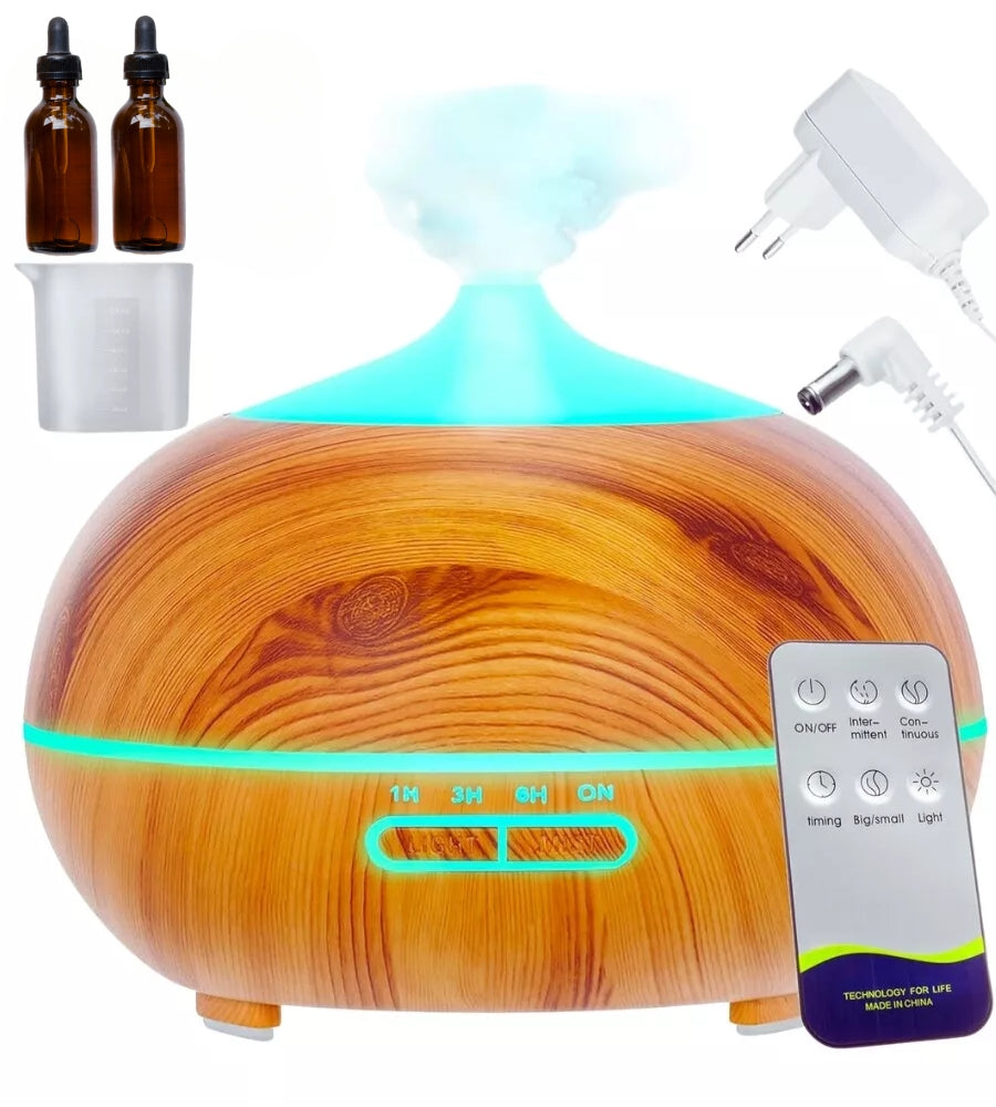 Diffusore di Aromi con 2 Oli Essenziali Ultrasuoni Luce Led Timer Telecomando