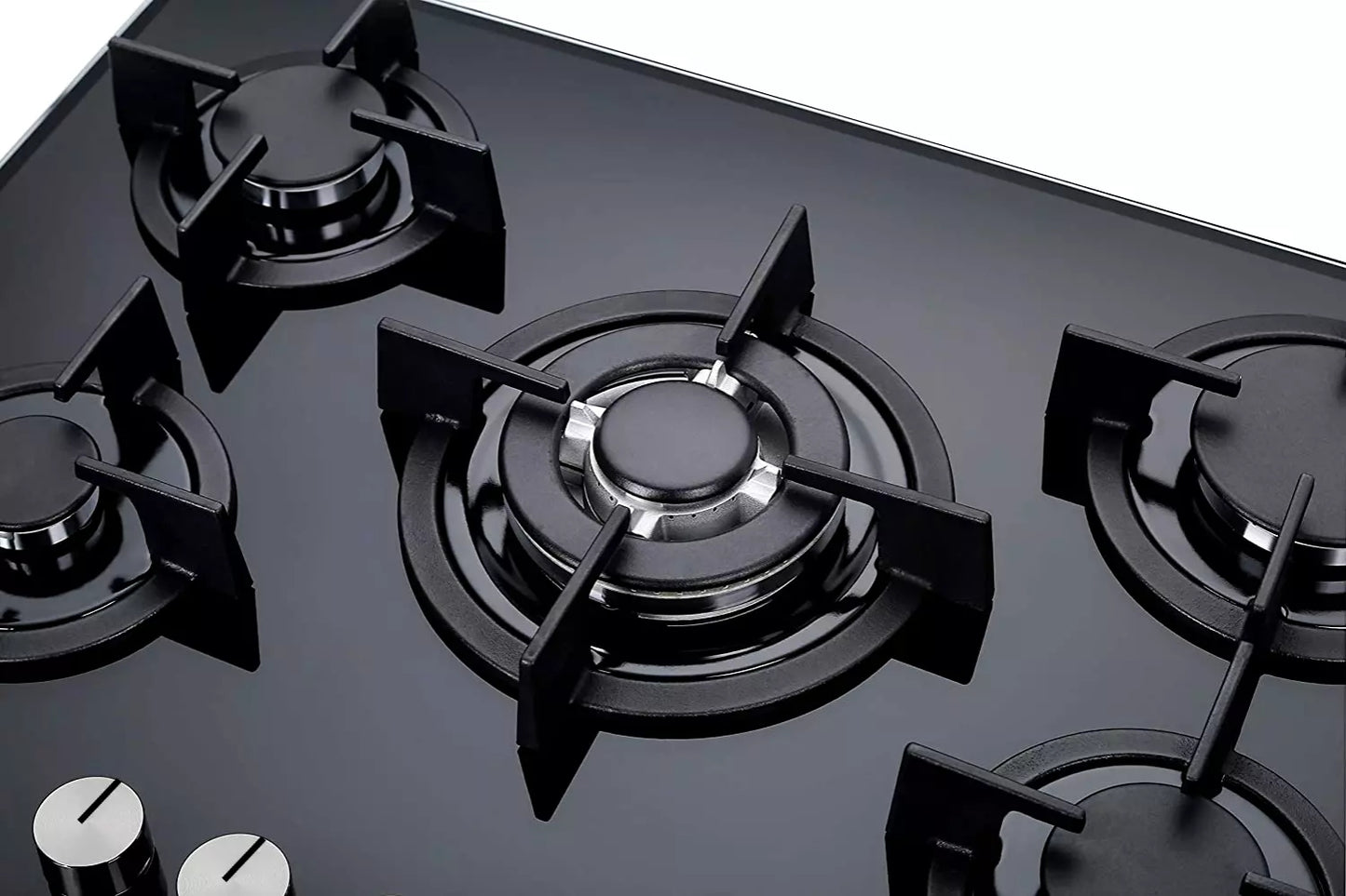 Piano Cottura a Gas 5 Fuochi in Vetroceramica Nero 75 cm da Incasso