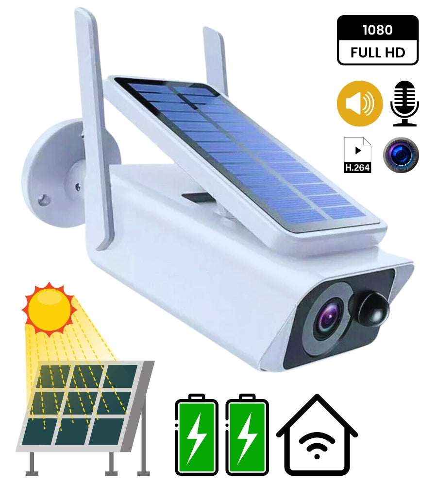 Telecamera da Esterno WIFI con Pannello Solare IP CAM ICSEE Sensore PIR IR LED