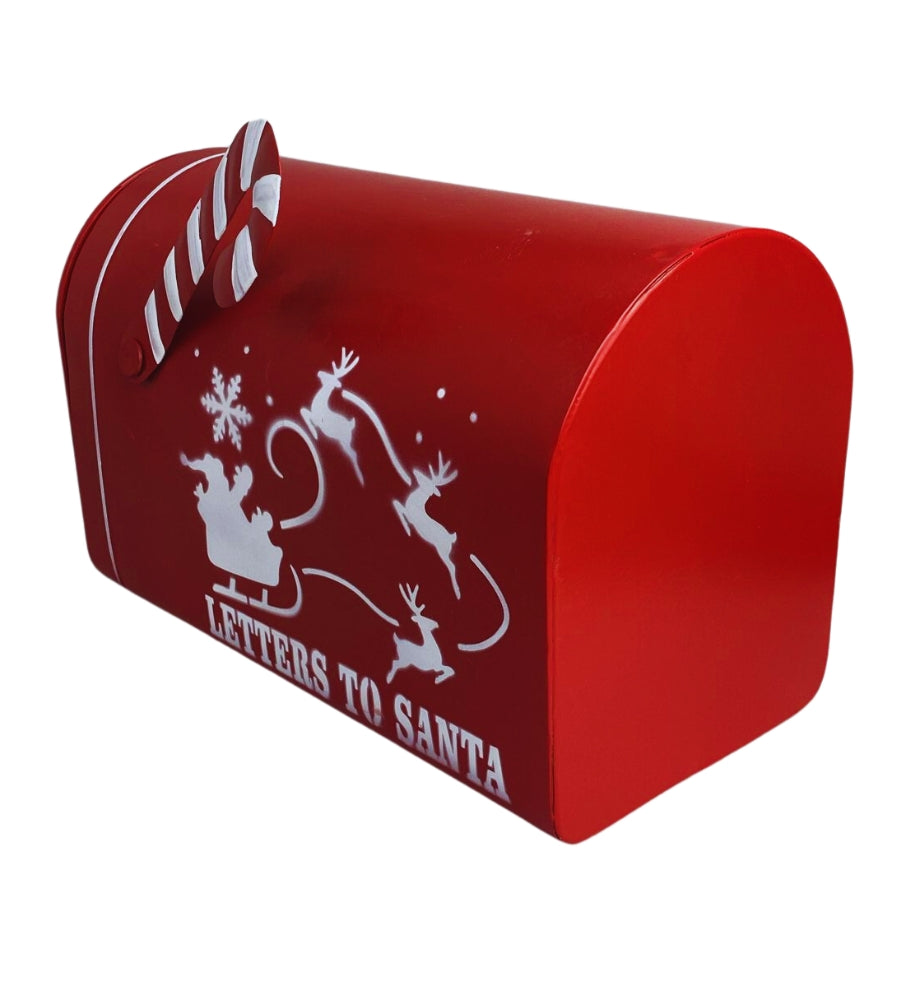 Cassetta Lettere di Babbo Natale Buca Postale Natalizia Metallo Addobbi Rossa