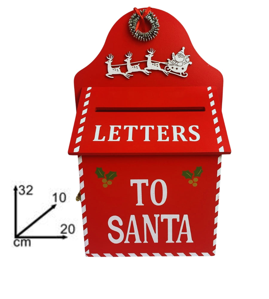 Cassetta Lettere di Babbo Natale in Legno 32 x 20 cm Buca Postale Natalizia