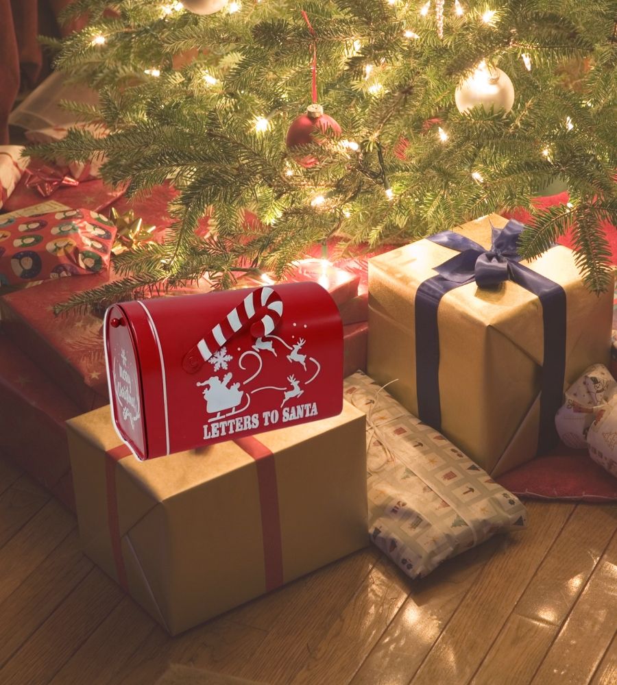 Cassetta Lettere di Babbo Natale Buca Postale Natalizia Metallo Addobbi Rossa