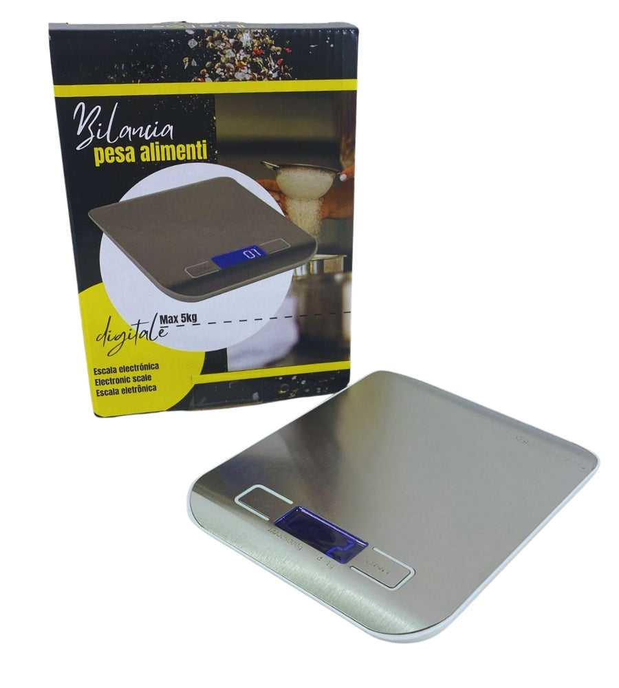 Bilancia da Cucina Digirtale Acciaio Inox Display LCD 0,1- 5Kg Tara Peso Preciso