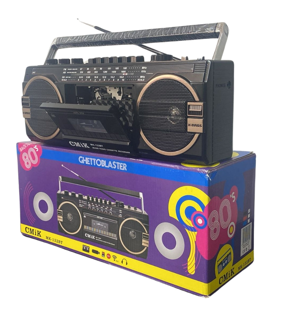 Stereo Portatile Bluetooth Boombox Radio Cassette REC Portatile o Cavo FM-AM