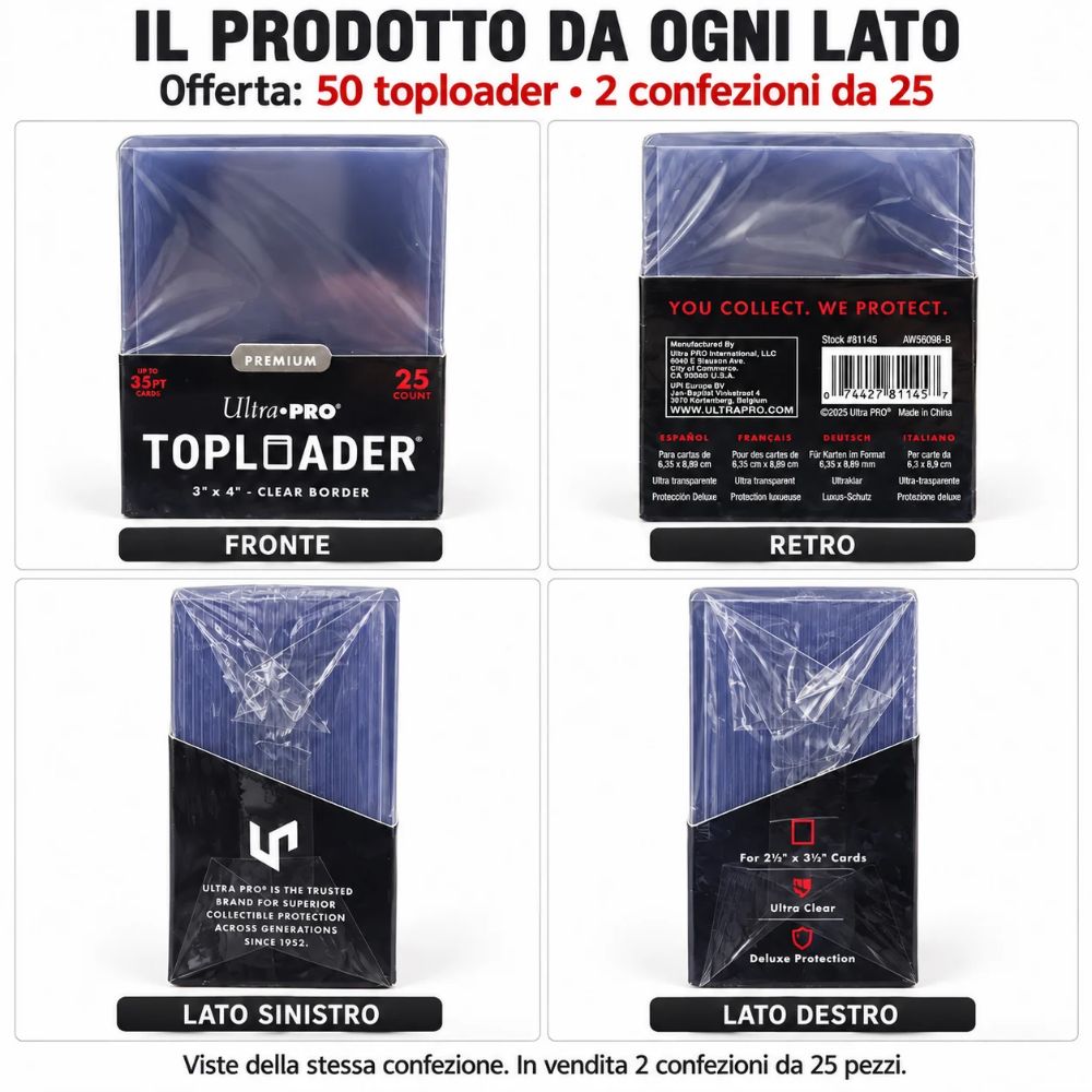 Ultra PRO 50 Toploader Premium Rigidi Trasparenti 3x4 per Carte Pokémon Magic