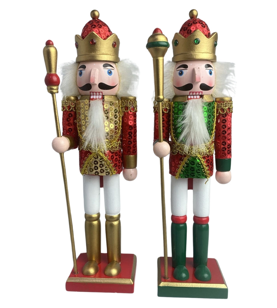 Schiaccianoci Soldato di Natale in Legno con Abito in Paillettes 30 cm Decorazioni Natalizie