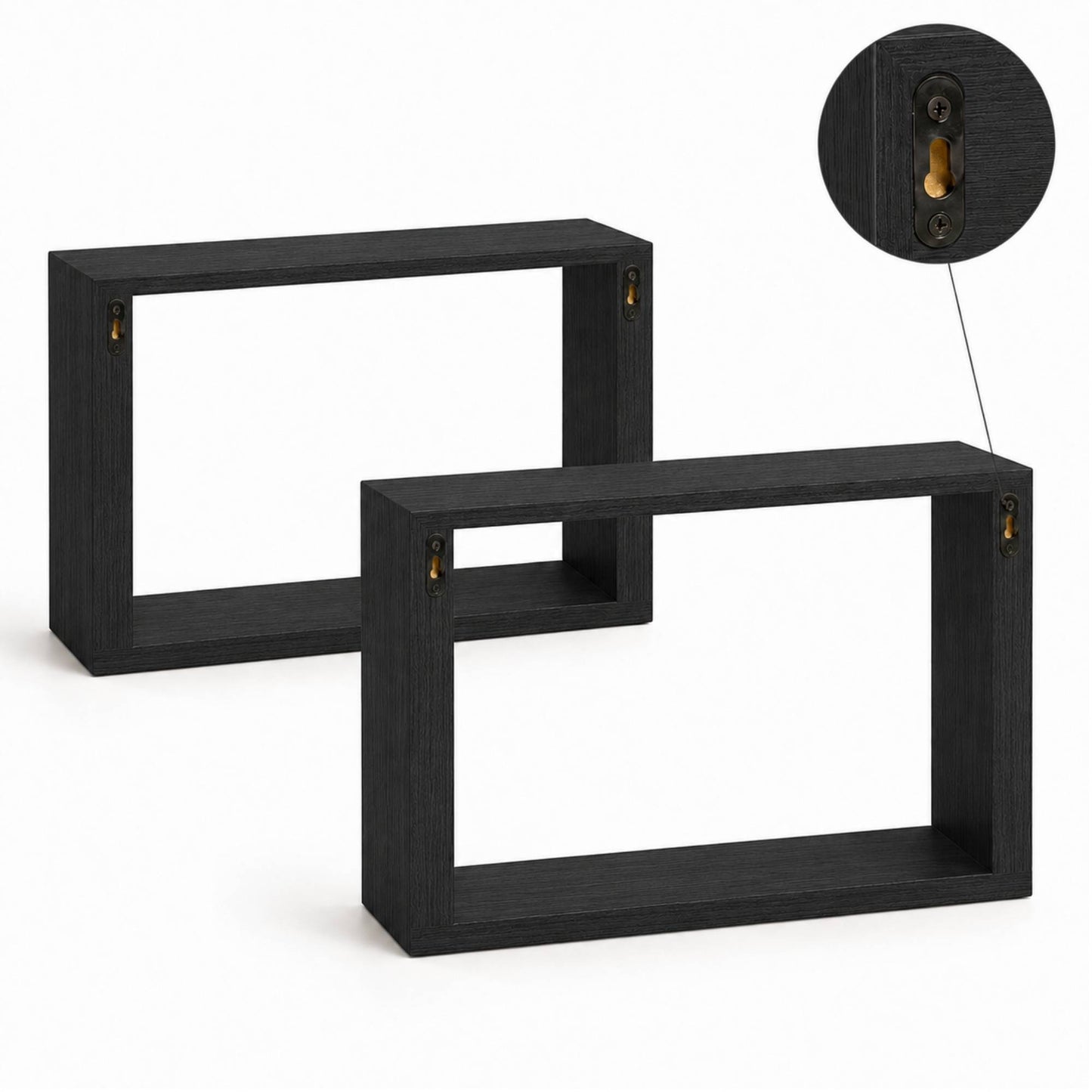 Set 2 Mensole Rettangolari da Parete in Legno Arredo Casa 2 Misure Nero