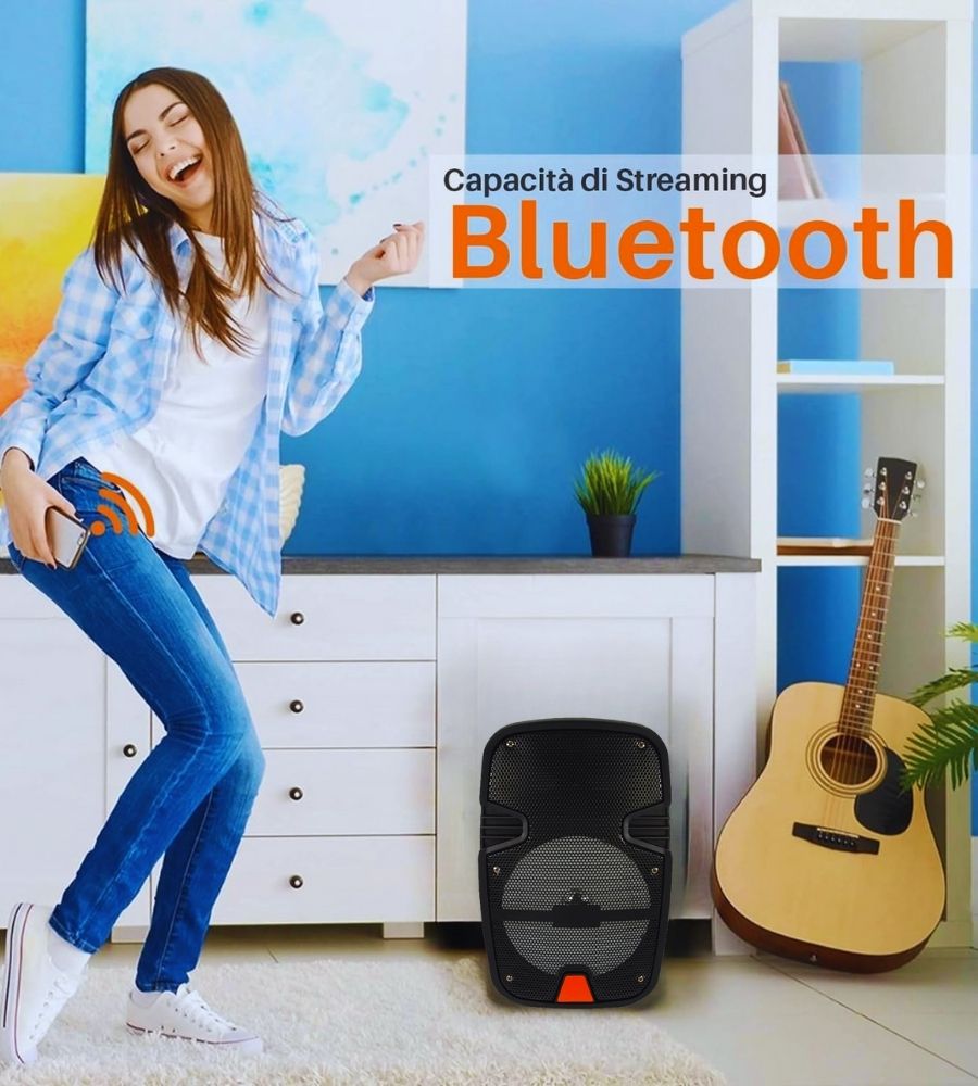 Speaker Cassa Bluetooth Altoparlante Portatile 200W Microfono Telecomando LED