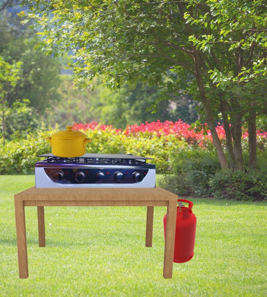 Piano Cottura Fornello a GAS 5 Fuochi con Coperchio Esterno Campeggio Giardino