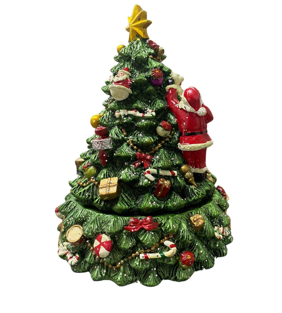 Carillon Albero di Natale Addobbato con Movimento Rotatorio e Musica 16h x 12 cm