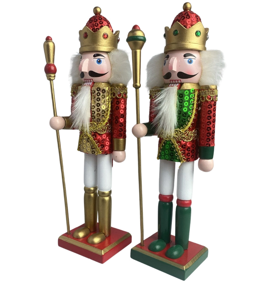 Schiaccianoci Soldato di Natale in Legno con Abito in Paillettes 30 cm Decorazioni Natalizie