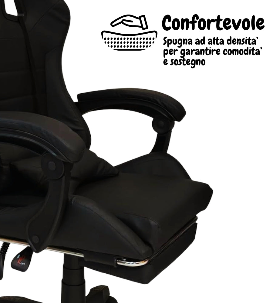 Sedia Gaming Poltrona Scrivania Ufficio Casa Reclinabile con Poggiapiedi Black