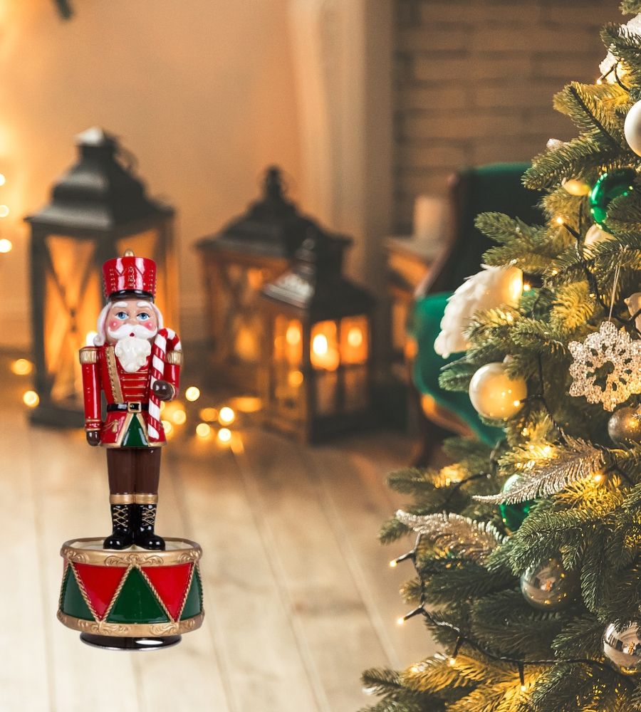 Carillon Schiaccianoci Soldatino Natale con Movimento e Melodie Natalizie 21 cm