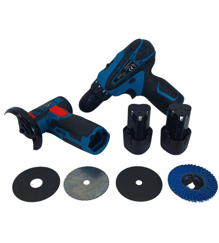 Mini Flex Smerigliatrice Angolare a Batteria 12 V + Avvitatore Trapano Portatile Senza Filo Doppia Batteria Mandrino 10 mm
