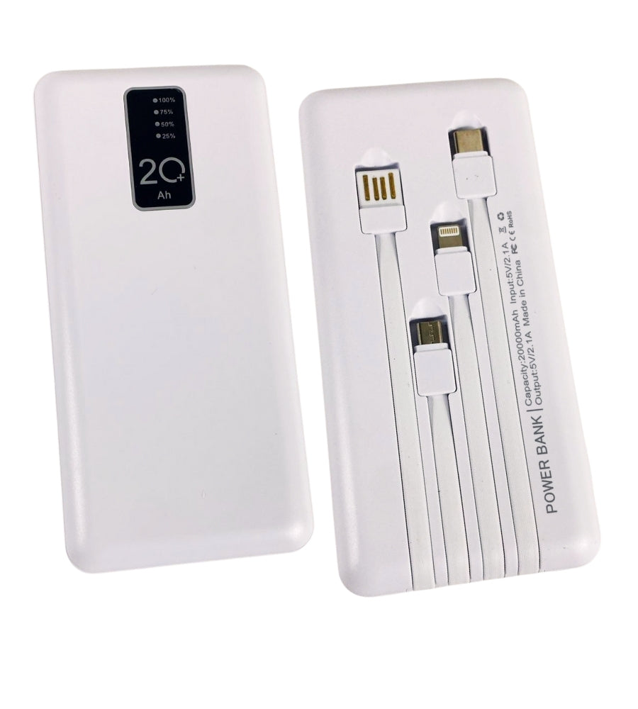 Power Bank 20000 mAh Caricabatterie Portatile Alta Velocità 4 Cavi USB Luce LED