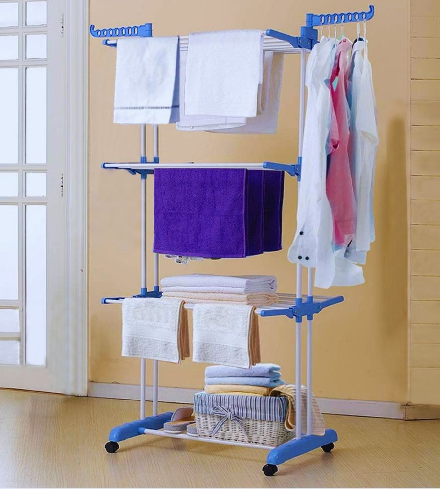 Stendino Stendibiancheria Verticale Torre 3 Ripiani Salvaspazio 172x47x62 cm