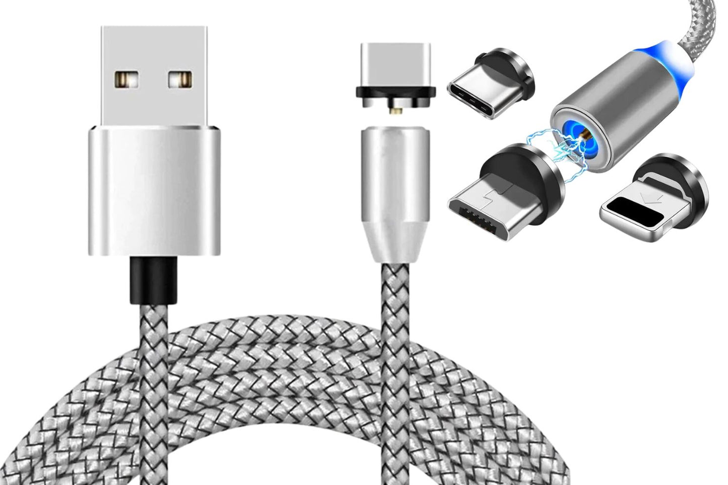 Cavo di Ricarica Smartphone Magnetico 3 in 1 Type C iPhone Micro USB Cavetto