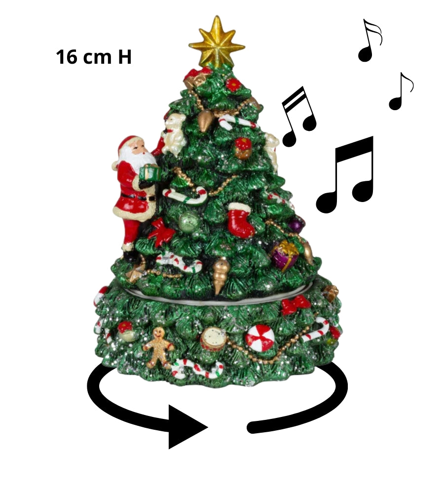 Carillon Albero di Natale Addobbato con Movimento Rotatorio e Musica 16h x 12 cm