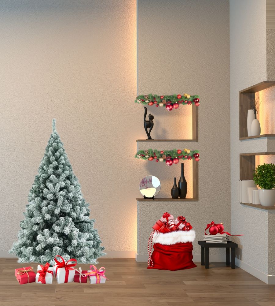 Albero di Natale 150 cm Folto Verde Innevato Artificiale 230 Punte Ø 67 cm Snow