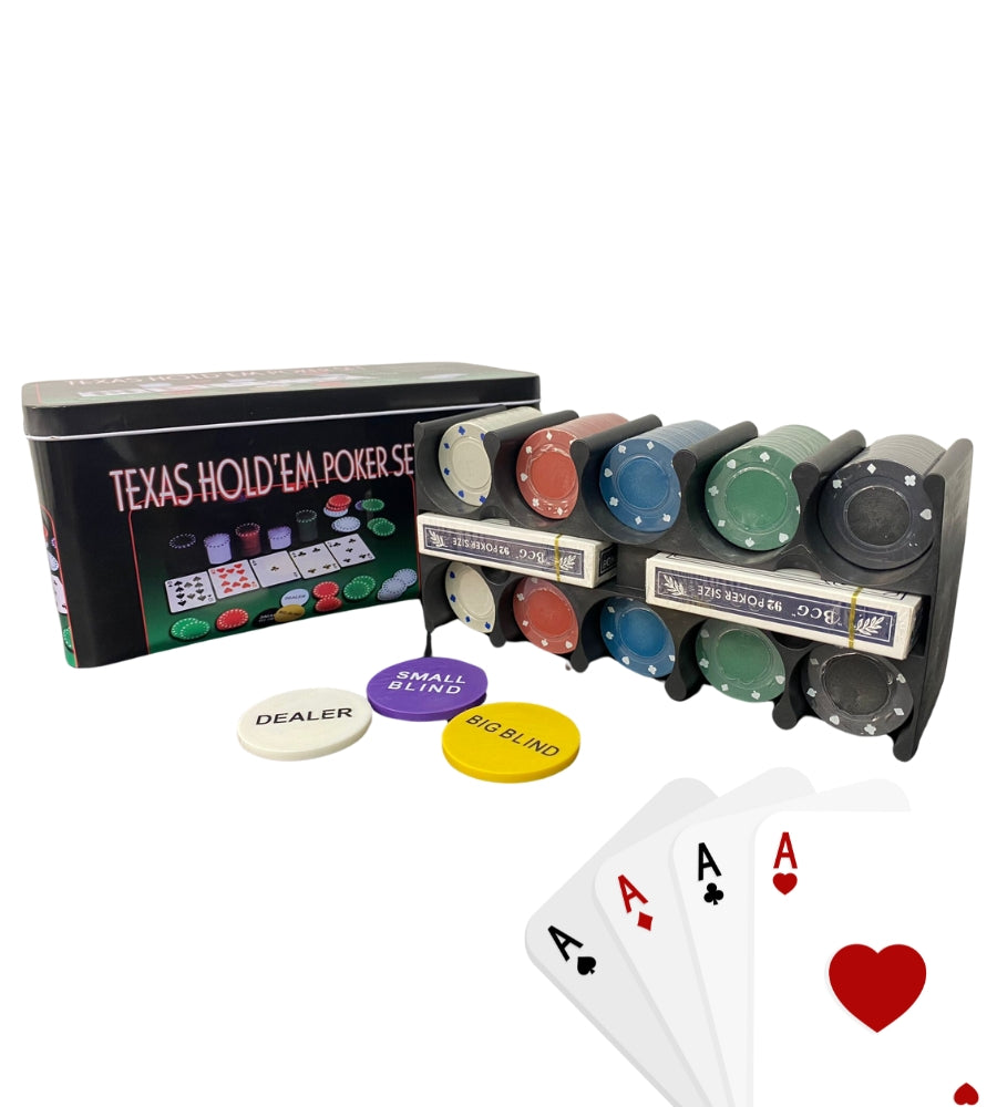200 Fiches da Poker Tappeto Carte Dealer Gettoni Texas Holdem Black Jack