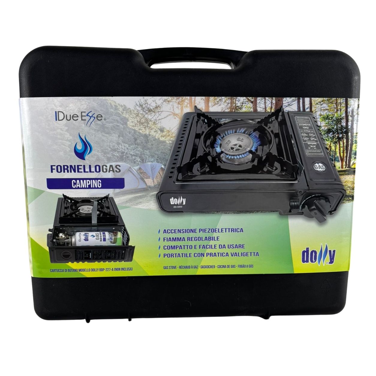 Fornello Gas Portatile Camping con Valigetta Accensione Piezo 1 Fuoco Compatto