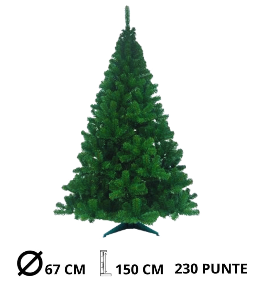 Albero di Natale 150 cm Folto Verde Artificiale 230 Punte Ø 67 cm Realistico