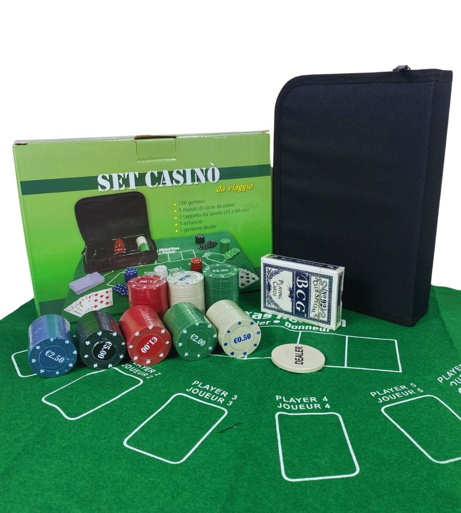 Fair Set Poker in Astuccio con Cerniera Portatile 150 fiches Carte e Tappeto Incluso