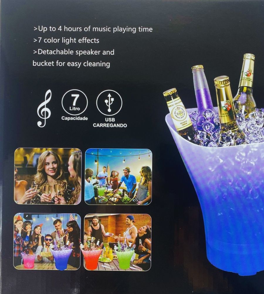 Secchiello Ghiaccio Seau Glaces Cestello 7 Litri LED RGB con Speaker Bluetooth