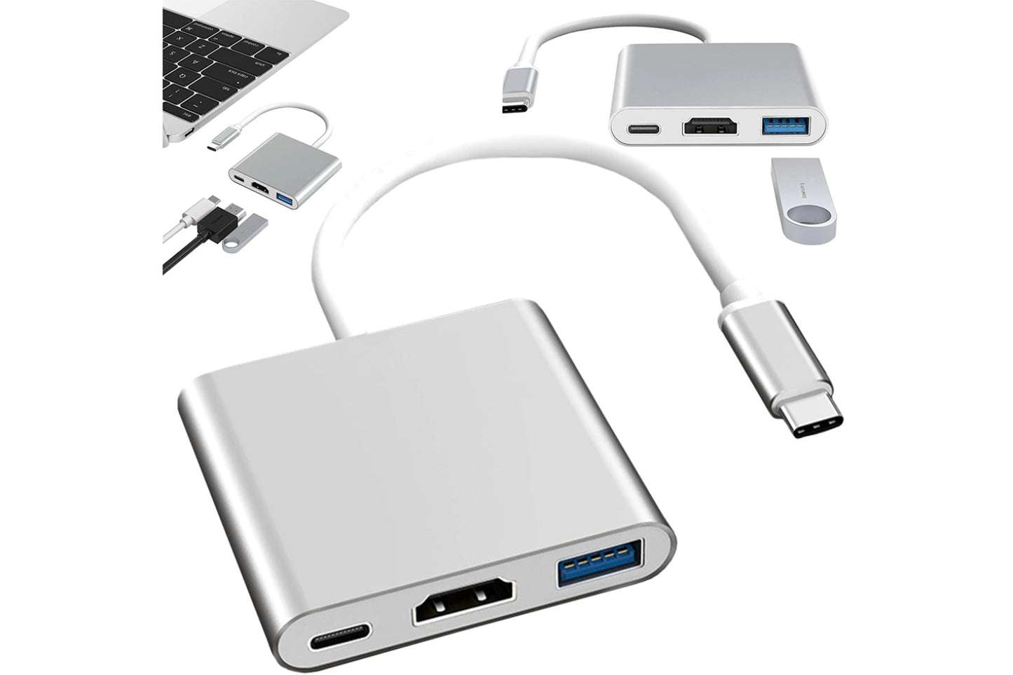Adattatore 3 in 1 HUB USB Type C Ingresso HDMI Full HD USB 3.0 USB Type C Slim
