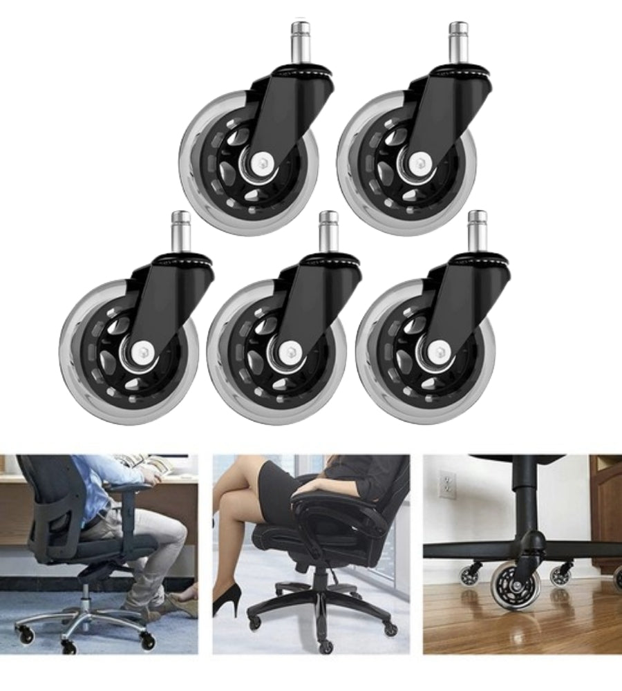 Set 5 Ruote per Sedia da Ufficio Rotelle Nere Kit Ricambio Poltrona Gaming 5 pz
