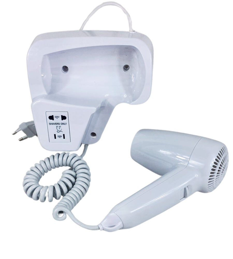 Asciugacapelli da Parete Phon da Muro 2 Prese Hotel Bagno Casa Bianco 1300W