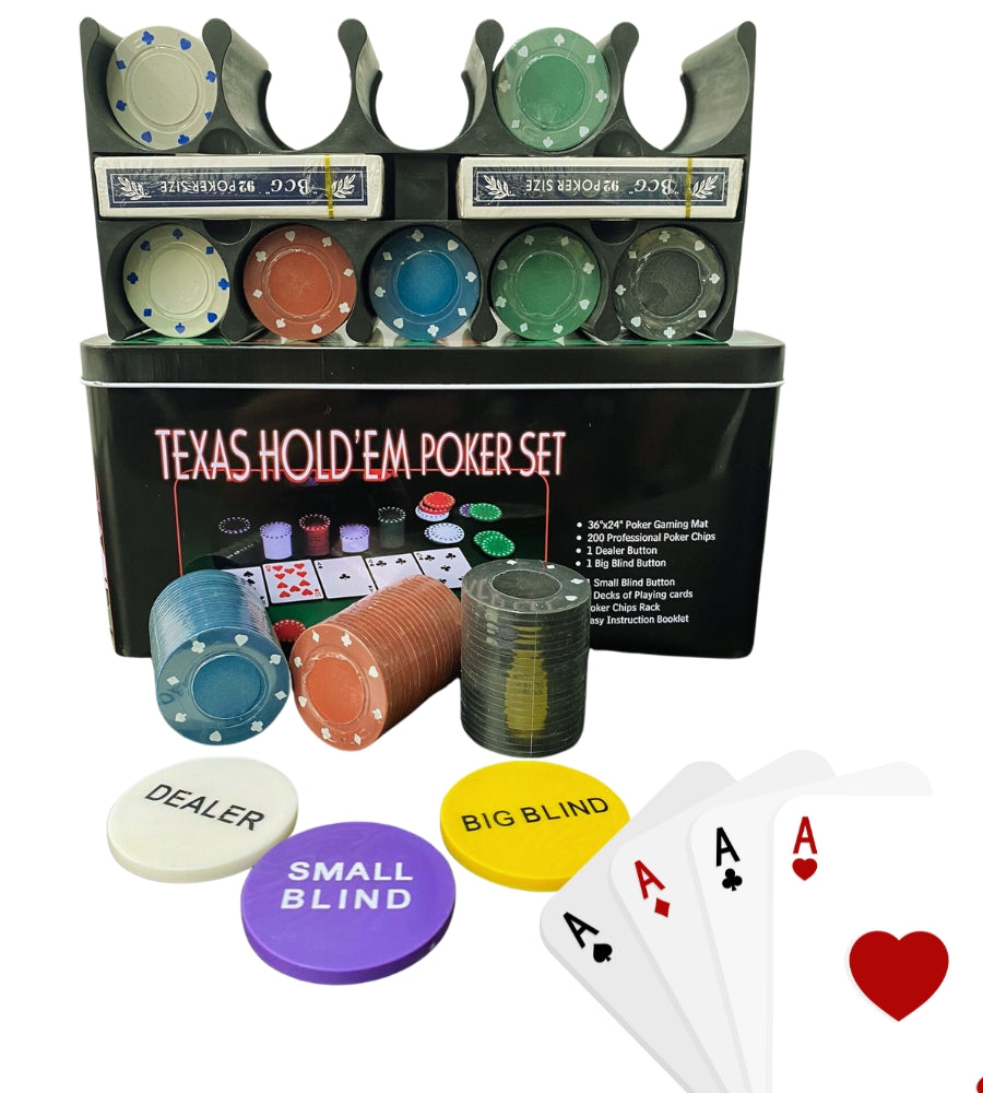200 Fiches da Poker Tappeto Carte Dealer Gettoni Texas Holdem Black Jack
