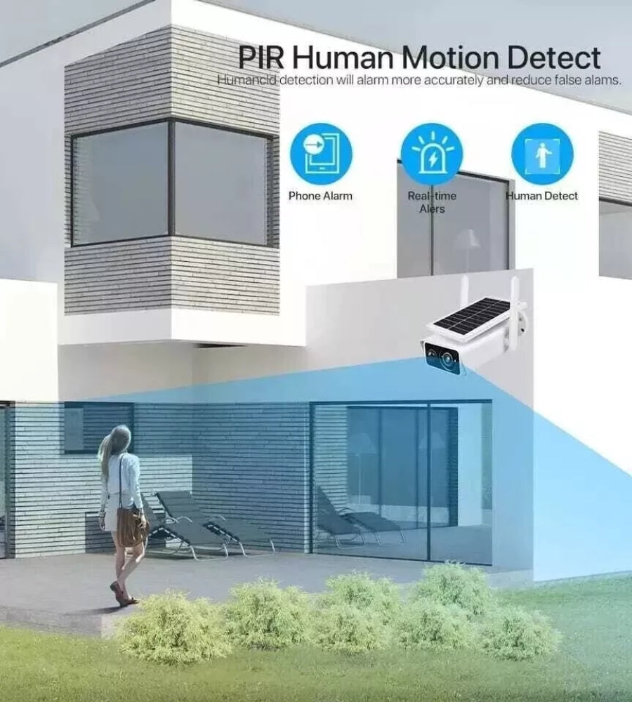 Telecamera da Esterno WIFI con Pannello Solare IP CAM ICSEE Sensore PIR IR LED