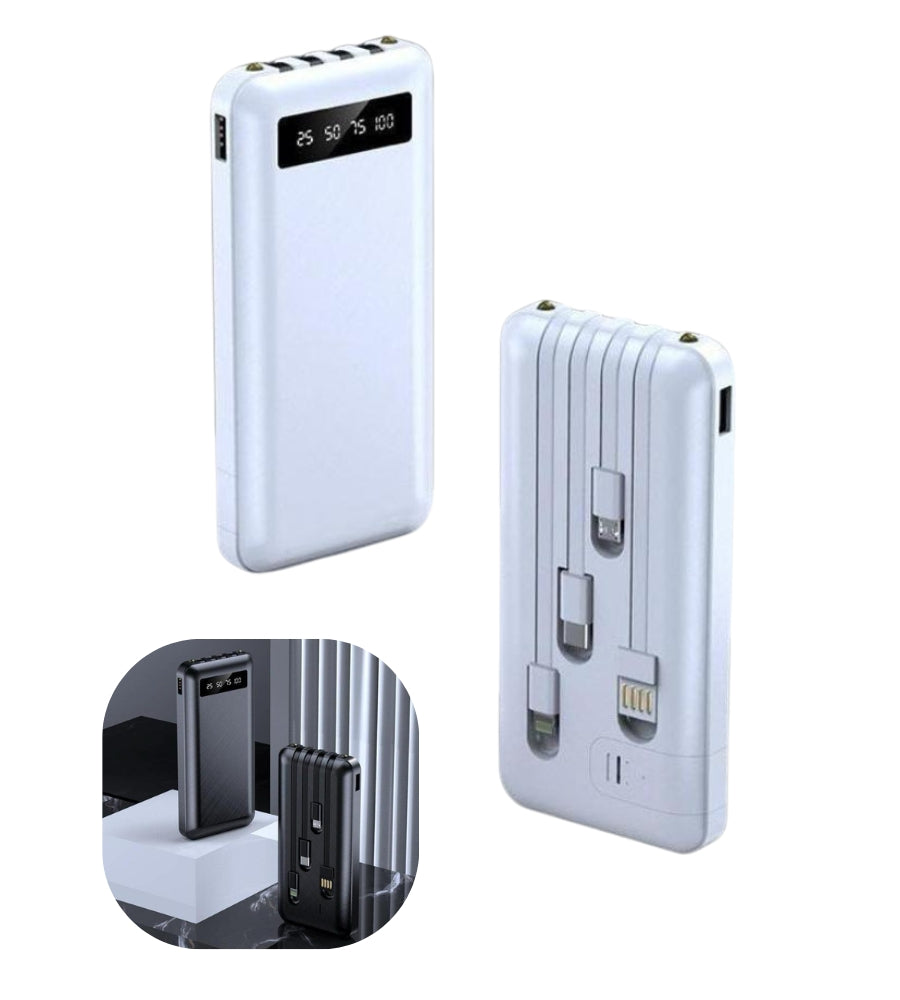 Power Bank 20000 mAh Caricabatterie Portatile Alta Velocità 4 Cavi USB Luce LED