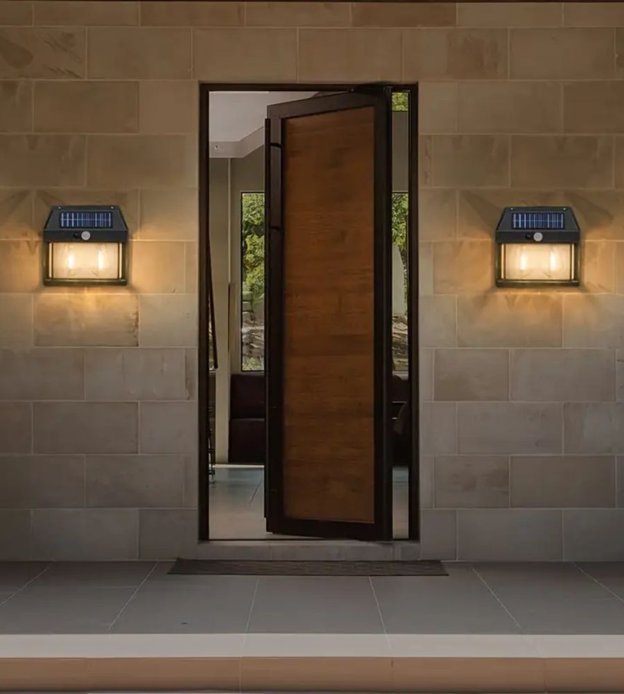 Lampada da Esterno ad Energia Solare Doppio LED Crepuscolare da Giardino Parete