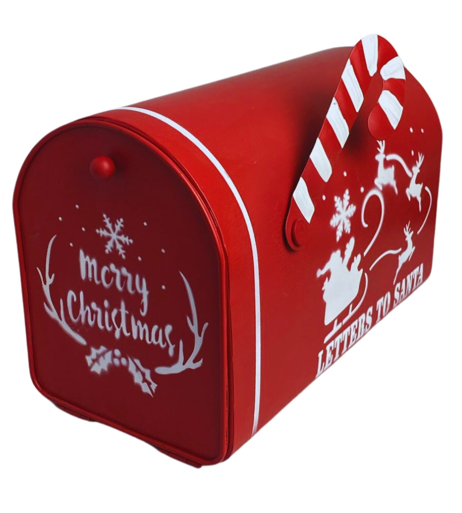 Cassetta Lettere di Babbo Natale Buca Postale Natalizia Metallo Addobbi Rossa