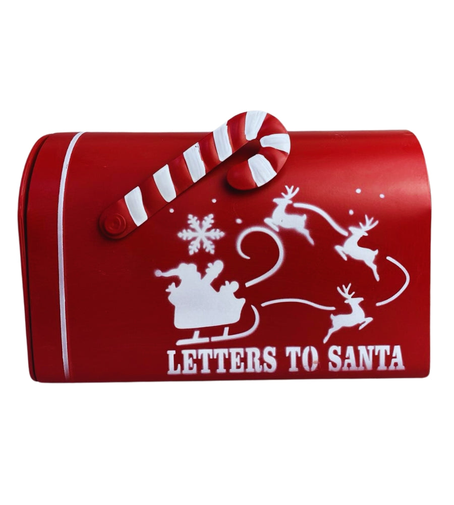 Cassetta Lettere di Babbo Natale Buca Postale Natalizia Metallo Addobbi Rossa