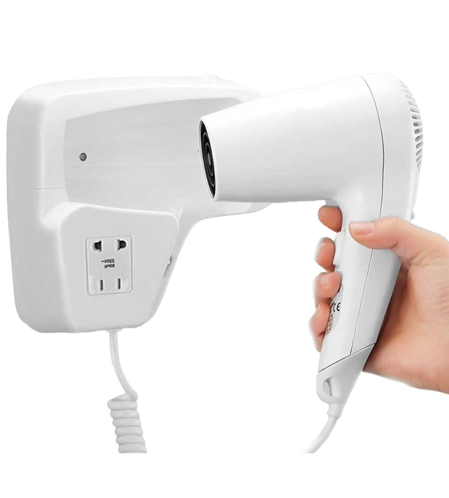 Asciugacapelli da Parete Phon da Muro 2 Prese Hotel Bagno Casa Bianco 1300W