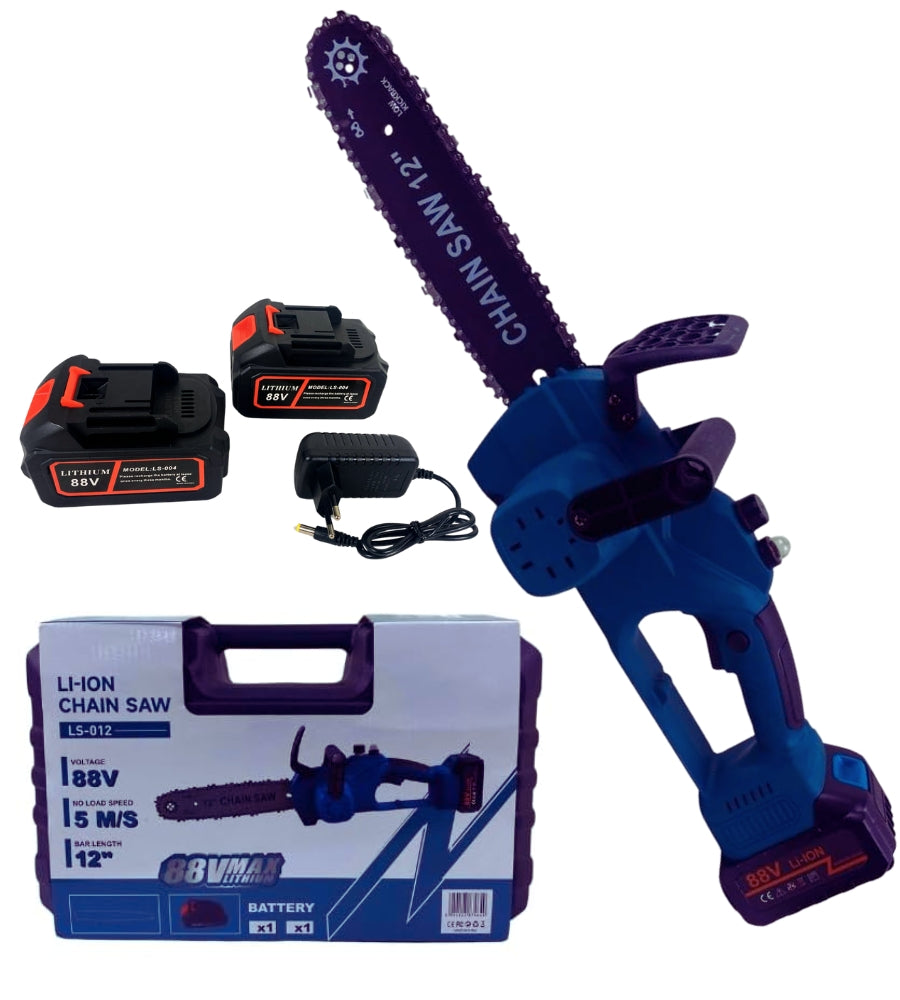 Motosega Elettrica Lama da 12" Pollici con Olio Sega 800W 2 Batterie Potatura