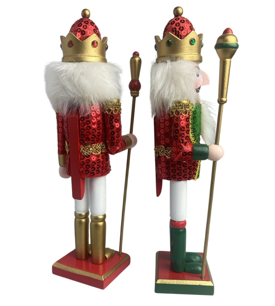 Schiaccianoci Soldato di Natale in Legno con Abito in Paillettes 30 cm Decorazioni Natalizie